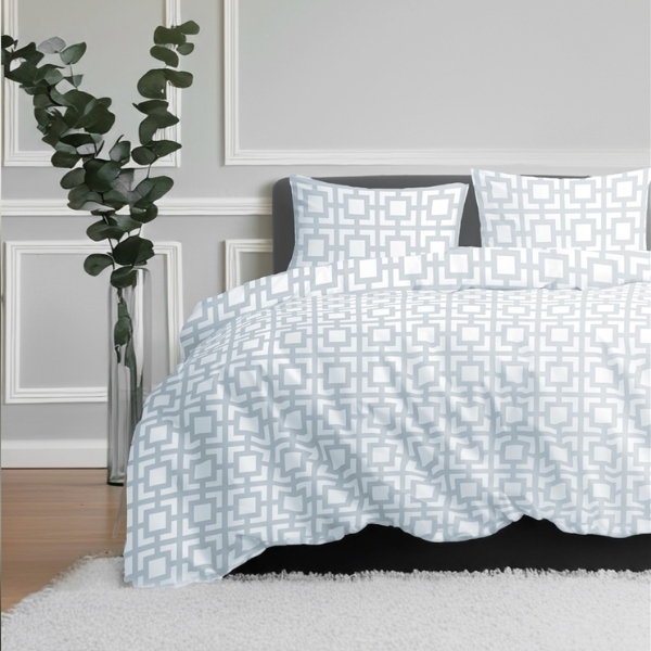 Luxe Premium Bedware - Geometric Square in Blue 6PC Bedding Set