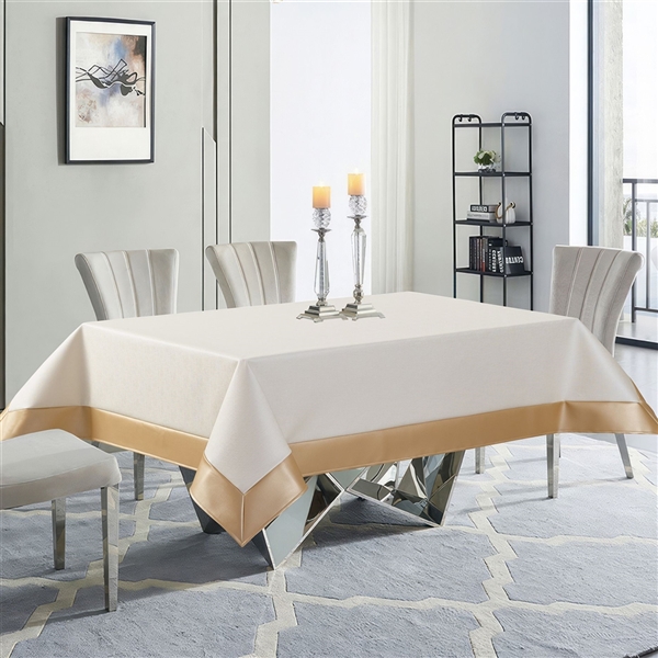 Bedford White and Gold Faux Leather Tablecloth