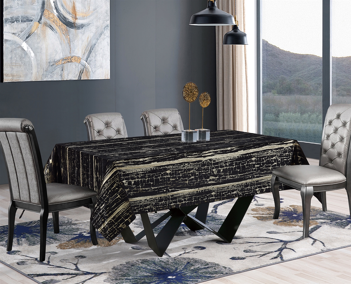 Porto Black with Gold Velvet Tablecloth